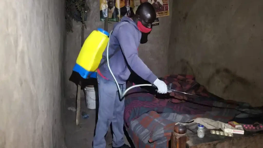 DestinyImpact CBO and Kenya Red Cross volunteers conducting a community fumigation project in Bungoma to improve public health and hygiene.