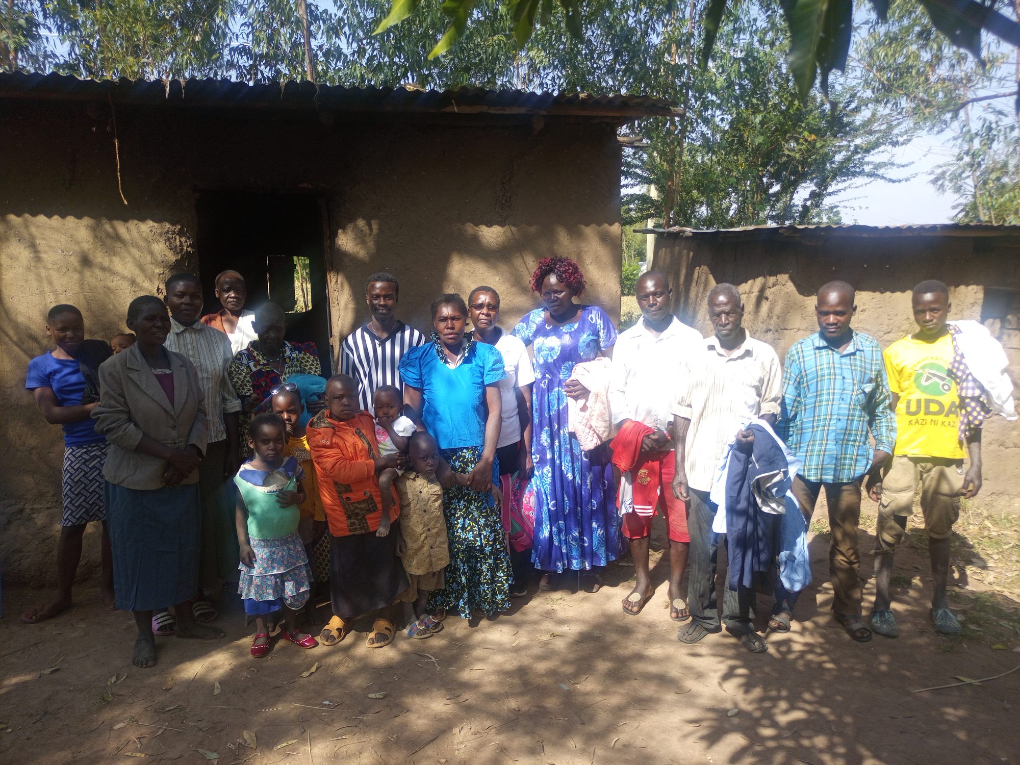 Families gathered after a clothing drive, January 2023